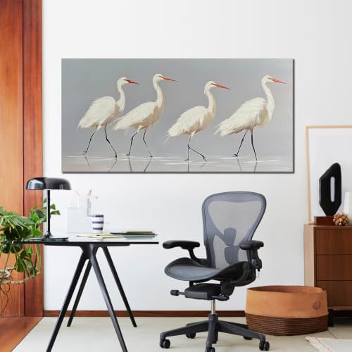 SSNEEKNDG White Heron Wall Art Bird Painting Animal Texture Artwork 24"x48" - size: 24"L x 48"W