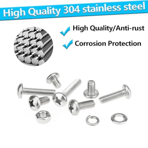 210pcs M5 Phillips Pan Head Machine Screws, Metric Screws Bolts Washers Nuts Kit, 304 Stainless Steel (M5 x 6mm / 8mm / 12mm / 16mm / 20mm / 25mm / 30mm) - size: M5, style: Phillips Pan Head