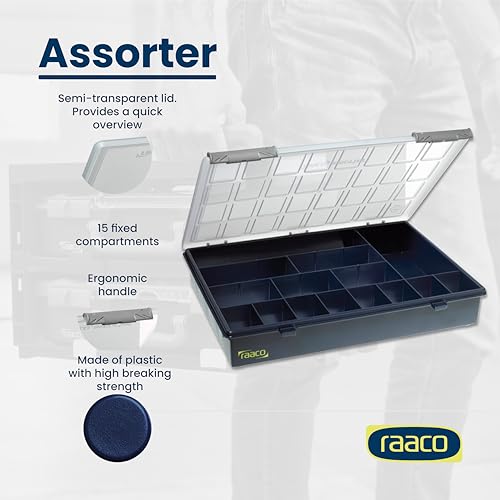 Raaco Assorter 4-15 Tool Box Organizer, 15-Slot Small Parts & Hardware - size: Full-Size –15 Slots, style: Fixed Grid