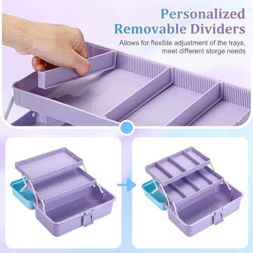 BTSKY 3-Layer Plastic Dividing Storage Box Craft Organizer and Storage - color: Blue+Purple