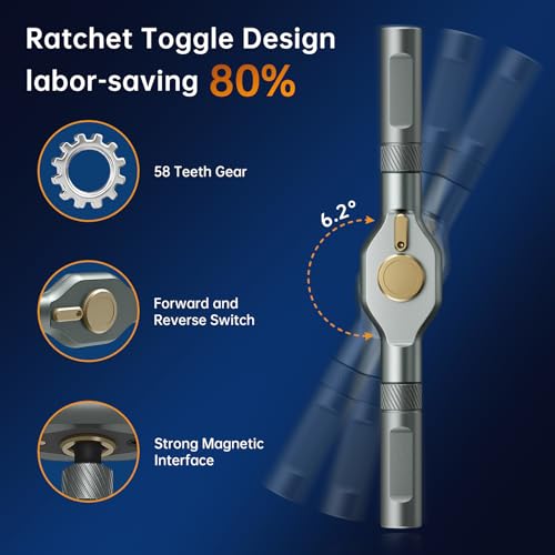 FIDECO 74 in 1 Magnetic Ratchet Screwdriver Set for Father's Day, Multi Bit DIY T Handle Screwdriver Set with Storage Case for Computer, Cellphone, Watch, Eyeglass, Bicycle, Furniture