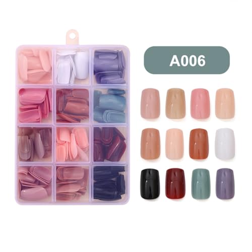 288Pcs Press On Nails Short Square Fake Nails Press Ons Set, Solid Color Acrylic Glue on Nail Reusable Full Cover Glossy Artificial Nail Kit False Nail for Women Manicure 12 Pack - color: Style-18