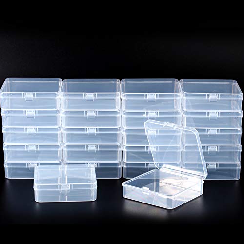 SATINIOR 24 Packs Small Clear Plastic Beads Storage Containers Box with Hinged Lid for Storage of Small Items, Crafts, Jewelry, Hardware(3.7 x 3.7 x 1.2 in) - size: 3.7 x 3.7 x 1.2 in
