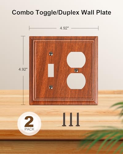 2-Pack Natural Bamboo Fiber Combo Toggle/Duplex Light Switch Cover Plate - color: Wood Grain, size: 1 Toggle/1 Duplex 2PK
