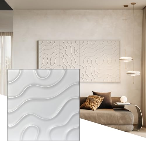 Wall!Supply 3D Flow Line Wall Panels, 12-Pack, White - color: White, style: Flow Line