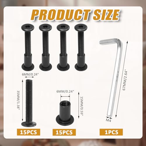 Biaungdo M6x35mm Black Hex Drive Socket Cap Bolt, 15 Sets - color: Black, size: M6x35mm