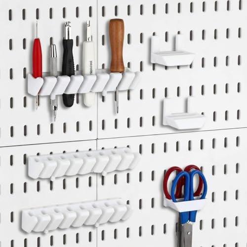 Novabright 6 Pcs 2 Style Pegboard Screwdriver Holders Plastic Pegboard Plier Holders Peg Board Screwdriver Household Tools Organizer Racks for Kitchen, Workbench, Garages, Shops, Hanging Plier(White) - color: White