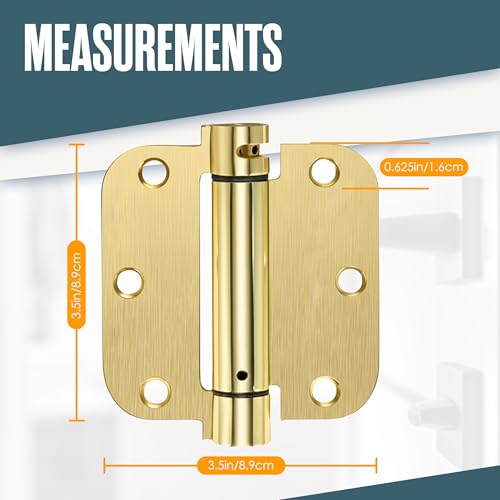 Self Closing Door Hinges, Spring Hinge Door Closer 3.5 Inch Brass 2 Pk - color: Satin Brass Finish, size: 3.5 Inch, 5/8 Radius
