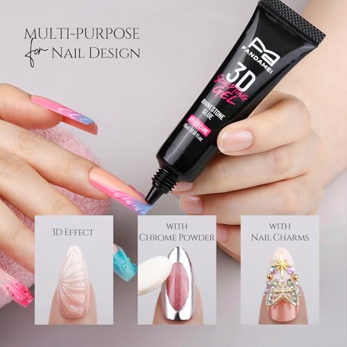FANDAMEI 3D Gel Kit, 15g 3D Nail Sculpting Gel, 5 Box Nail Pearls Charms and Gems Clear&AB Nail Rhinestones, Metal Nail Beads&Gold Silver White Pearl Chrome Powder for DIY Manicure, UV/LED Lamp Needed