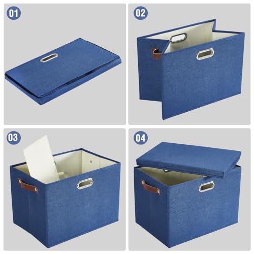 17" Large Fabric Storage Box with Lids, 3-Pack, Navy - color: Navy, size: Large-17"