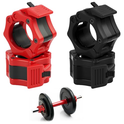 4 Pack Barbell Clamps Collars, 2" Quick Release Weight Clips Fit Olympic Barbell, Heavy Duty Locking Bar Clips for Weightlifting Workout Training Gym Athletes Fitness Enthusiasts (2 Black 2 Red)