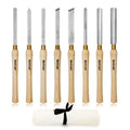 HURRICANE 8pc Wood Lathe Chisel Set, M2 HSS Wood Turning Tools with 10" Solid Hardwood Handles, Lathe Tool Kit for Beginners and DIY Hobbyists, Includes Protective Canvas Pouch - size: 8 pc with Canvas Pouch