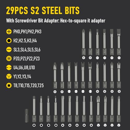 Electric Screwdriver Cordless, Max 7Nm Mini Electric Screwdriver 3-Speed Torque, 5V Power Screwdriver Set with 29 S2 Bits and Magnetic Case for Household Electronics Repair DIY