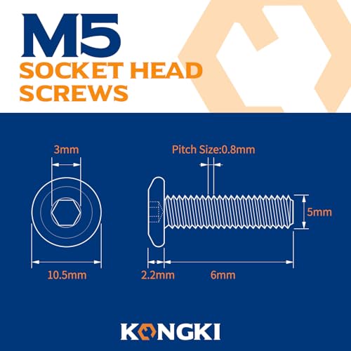 M5 x 6mm Flat Head Hex Socket Cap Screws Furniture Bolts, Stainless Steel 18-8 (304), Black Oxide, Countersunk Connector Screw, Full Thread, 20 PCS (with Hex Spanner) - size: M5 x 6mm