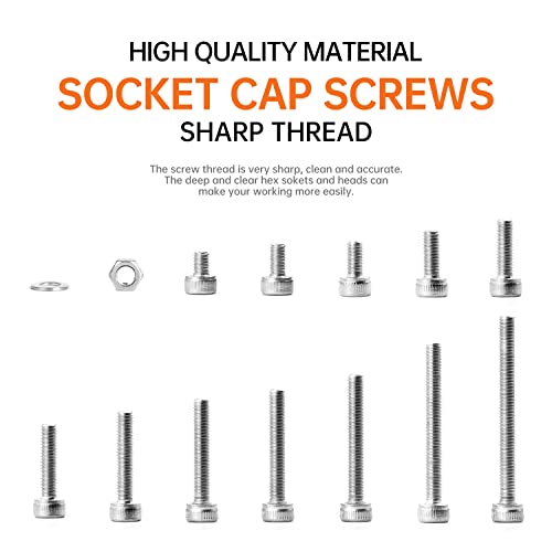 1310PCS M3 x 4/5/6/8/10/12/14/16/18/20/25/30mm Hex Socket Head Cap Screws Bolts and Nuts Flat Washers Assortment Kit, 304 Stainless Steel, Metric Machine Fully Thread, Allen Hex Drive - size: M3 Socket Head (1310PCS)