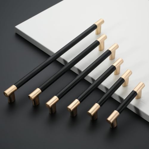 Black & Gold Knurled Cabinet Handles Kitchen Pulls 6 Inch 10 Pack - color: Black and Gold, size: 6" Hole Center