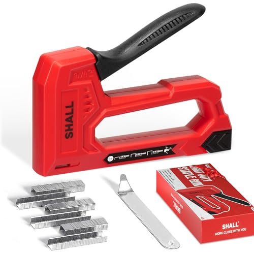 SHALL Light Duty Staple Gun for Wood - Red Upholstery Staple Gun with 1600pcs JT21 Staples 1/4, 5/16, 3/8 inch and Staple Remover - Fabric Stapler Gun for Crafts, DIY, Decoration - color: Red