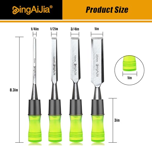 4 Pcs Wood Chisel Set for Woodworking (1/4", 1/2", 3/4", 1")