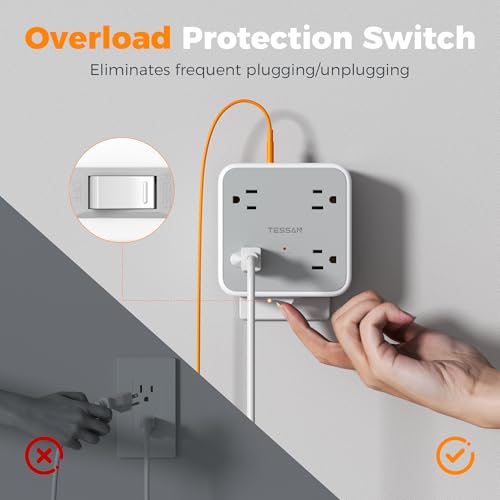TESSAN Wall Surge Protector Outlet Extender with 8 Outlets Wall Charger - color: Grey, size: 2 USB-A+1 USB-C