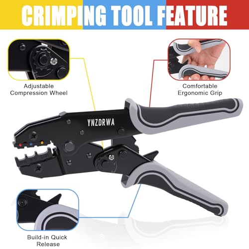 Crimping Tool for Heat Shrink Connectors, Ratcheting Wire Terminal Crimper