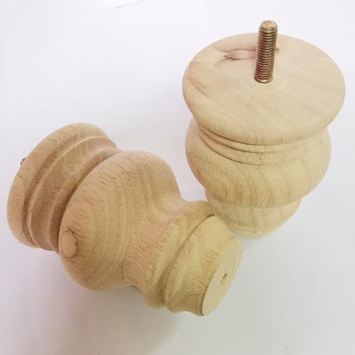 4 Inch Wooden Furniture Legs, Solid Wood Unpainted Replacement Furniture Legs, Ottoman/Loveseat Replacement Legs, Cabinet Legs/Desk/Sofa/Bookcase Round Bun Feet Set of 4 (4 Inch B) - size: 4 Inch B