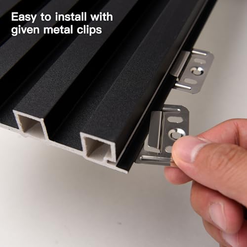 Art3d 96 x 6 Inch WPC Wood Diffuser Slat Wall Panel, 8-Pack, Matte Black - color: Matte Black, size: 96*6