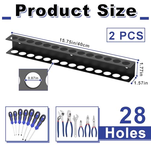 Screwdriver Organizer Wall Mount,16" Metal Screwdriver Holder,Black - size: 2 PCS