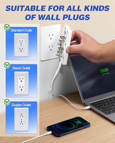 Saker Dual 10ft Flat Extension Cord Outlet Cover, 3 Outlets, White - style: dual 10ft