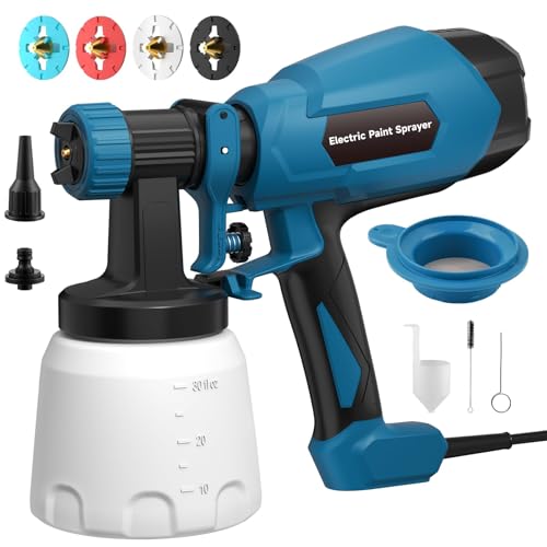 Paint Sprayer, Electric Spray Paint Gun, 3 Modes & 4 Brass Nozzles - color: Blue