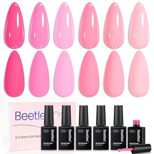 Beetles Pink Gel Nail Polish Set 6 Colors Bright Hot Light Baby Pink - color: D - Pink-06