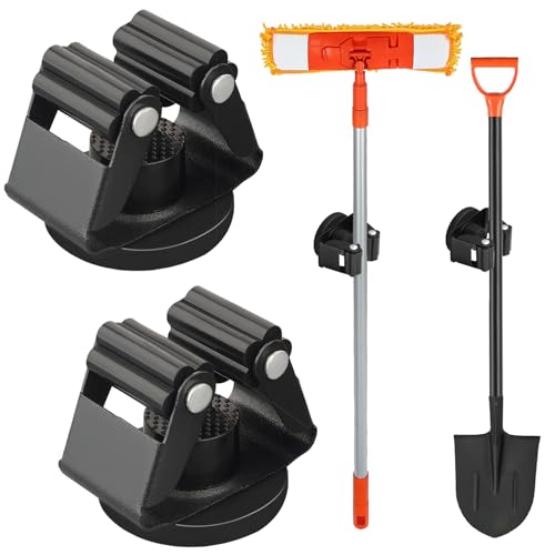 MUTUACTOR Magnetic Broom Holder Heavy Duty,12lbs Magnetic Mount Broom and Mop Holder with Utility Grippers,2PCS Non-scratch Magnetic Tool Holder for Work Garage Laundry Kitchen RV Van Accessories - style: Anti-slip,Black,2PCS