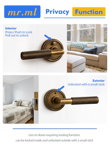Knurled Door Lever Antique Brass Retro Privacy Door Handle, 1 Pack - color: Antique Brass Retro