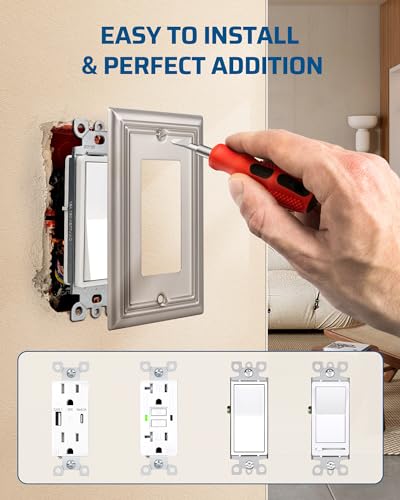 DEWENWILS 4-Pack Metal Wall Outlet Cover, Decorator Wall Plates - color: Brushed Nickel, size: 1 Decorator 4PK