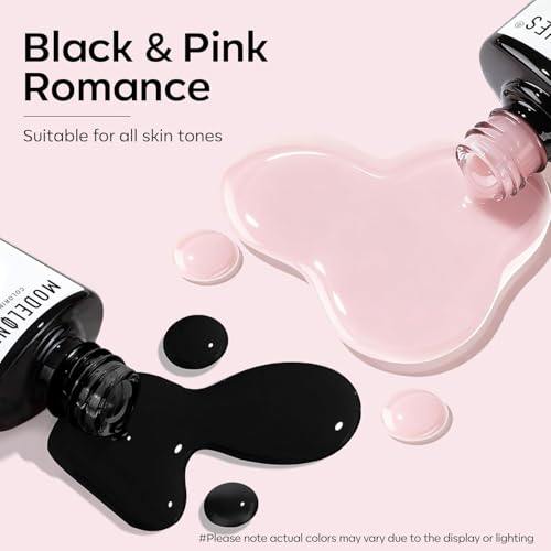 modelones French Tip Gel Nail Polish Set 2 Pcs 15ml Black and Milky Pink - color: A1-French Muse
