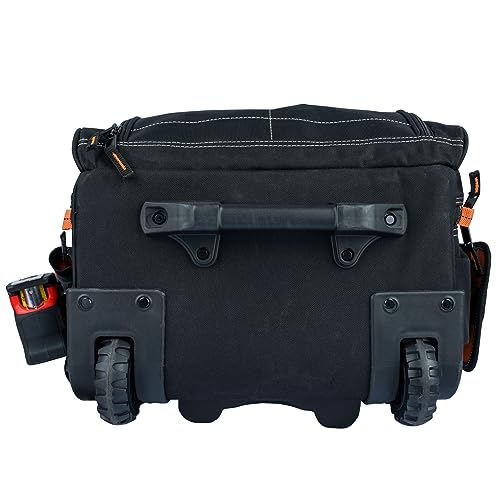 MELOTOUGH LED-Light Rolling Tool Bag Heavy-Duty 18" Wheeled Tool Organizer with Telescoping Handle for Electrician,Construction,HVAC,Service Technician,Plumbers, Repairs,Mechanic - color: Orange Rolling Tool Bag
