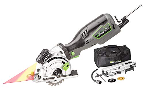 Genesis GPCS535CK 5.8 Amp 3 1/2” Control Grip Plunge Compact Circular Saw Kit with Laser, Miter Base, 3 Assorted Blades, Vacuum Adapter Hose, Rip Guide and Carrying Bag - style: Plunge Circular Saw 3-1/2"