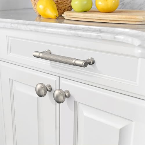 Amerdeco 10 Pack Brushed Satin Nickel knurled Cabinet Pulls 5" | Drawer Pulls Cabinet Hardware Kitchen Cabinet Handles for Bathroom ZH0072 - color: Brushed Satin Nickel, size: 5" hole center