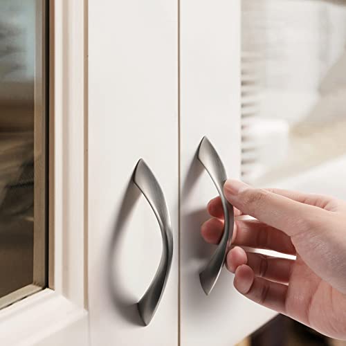 10 Pack Brushed Nickel Cabinet Pulls 3 Inch Arch Twisted Silver Handles Drawer Kitchen Cupboard Bathroom Dresser Cabinet Hardware Zinc Alloy - color: Brushed Nickel, size: 3 Inch Hole Centers