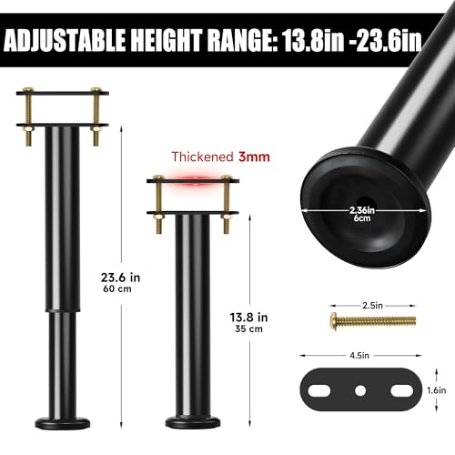 6 Pcs Adjustable Height Bed Support Legs, 14-23.6 Inch Metal Under Bed Frame Support Legs, Extra Sturdy Bed Legs Replacement Parts with Rubber Non-Slip Base for King Queen Frame Wooden Center Slat - size: 13.8'' - 23.6'' 6pcs