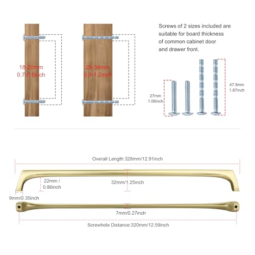 AVICCI 5 Pack Cabinet pulls-12.6"/320mm Brushed Gold Modern Drawer Handles for Kitchen Cabinet Handles Batheroom Drawer Dresser Furniture Handware - color: Brushed Gold, size: 12.6"(320mm)Hole Center-5Pcs