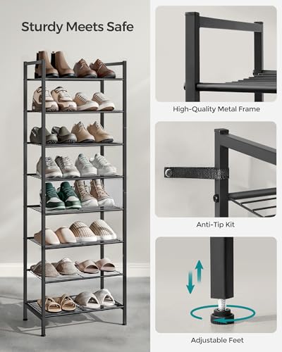SONGMICS 8-Tier Metal Shoe Rack, Vertical Shelf, Holds up to 18 Pairs - color: Black, size: 8 Tiers (12"D x 17.6"W)