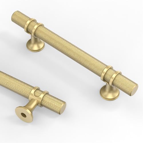 Asidrama 10 Pack 3.75 Inch(96mm) Knurled Brushed Gold Kitchen Cabinet Handles, Cabinet Pulls Kitchen Cabinet Hardware Cupboard Handles Drawer Pulls - color: Brushed Gold, size: 3.75" Hole Center, style: 10 Pack