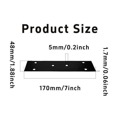 2pcs 7''x1.9'' Stainless Steel Flat Mending Plate, Heavy Duty Joining Plate Bracket Fixing Brace, Straight Brace Bracket for Furniture, Wood, Shelves, Cabinet (Black) - size: 170*48mm-Black