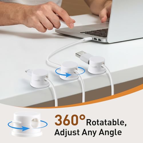 AGPTEK 8 Pack Magnetic Cable Clips, 360° Rotatable Cord Holder, White - color: White