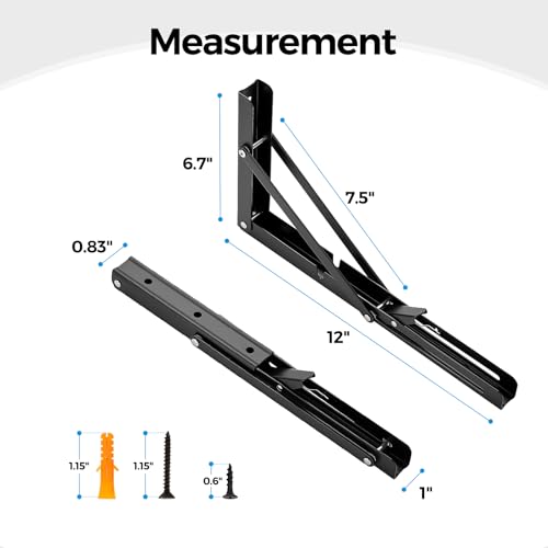 Matte Black Folding Shelf Brackets, 12 Inch, 4 Pack - size: 12 Inch