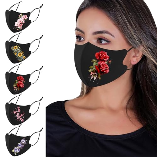 Reusable Cloth Washable Ice Silk Cloth Face Masks,Adjustable Fancy Flower Pattern Cloth Mask for Adult - color: N4