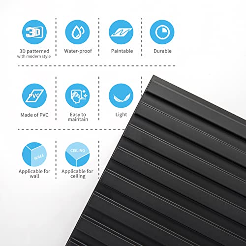Art3d 3D Fluted Textured Slat Wall Panels, 19.7 x 19.7 in, 12-Pack, Black | PVC, Waterproof, Scratch Proof, Wipeable, Break-Proof, Ideal for Home, Office and Commercial Spaces - color: Square - Black, size: 19.7 x 19.7in.