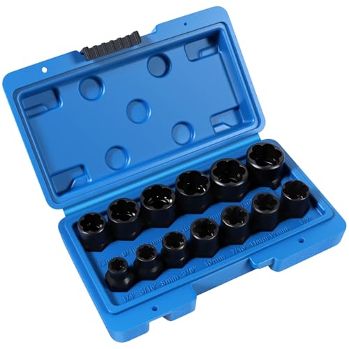 13PCS Bolt Extractor Kit, Stripped/Lug Nut Removal, 3/8" Drive,SAE & Metric - color: 13pcs
