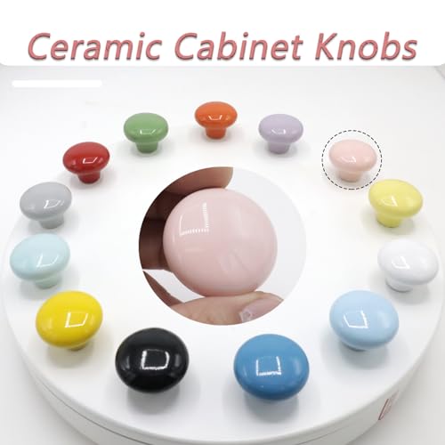 10-Pack Ceramic Cabinet Knobs Pink 32mm Round Drawer Pull - color: Pink