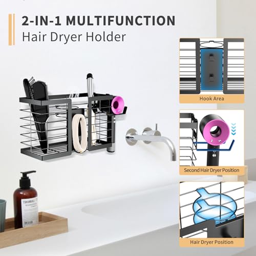 FUNKYLEE 3-in-1 Universal Hair Tool Organizer Wall Mount, Black - color: Black